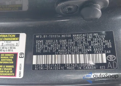 2010 Toyota Matrix z USA, uszkodzony, nr VIN 2T1KU4EE1AC308195